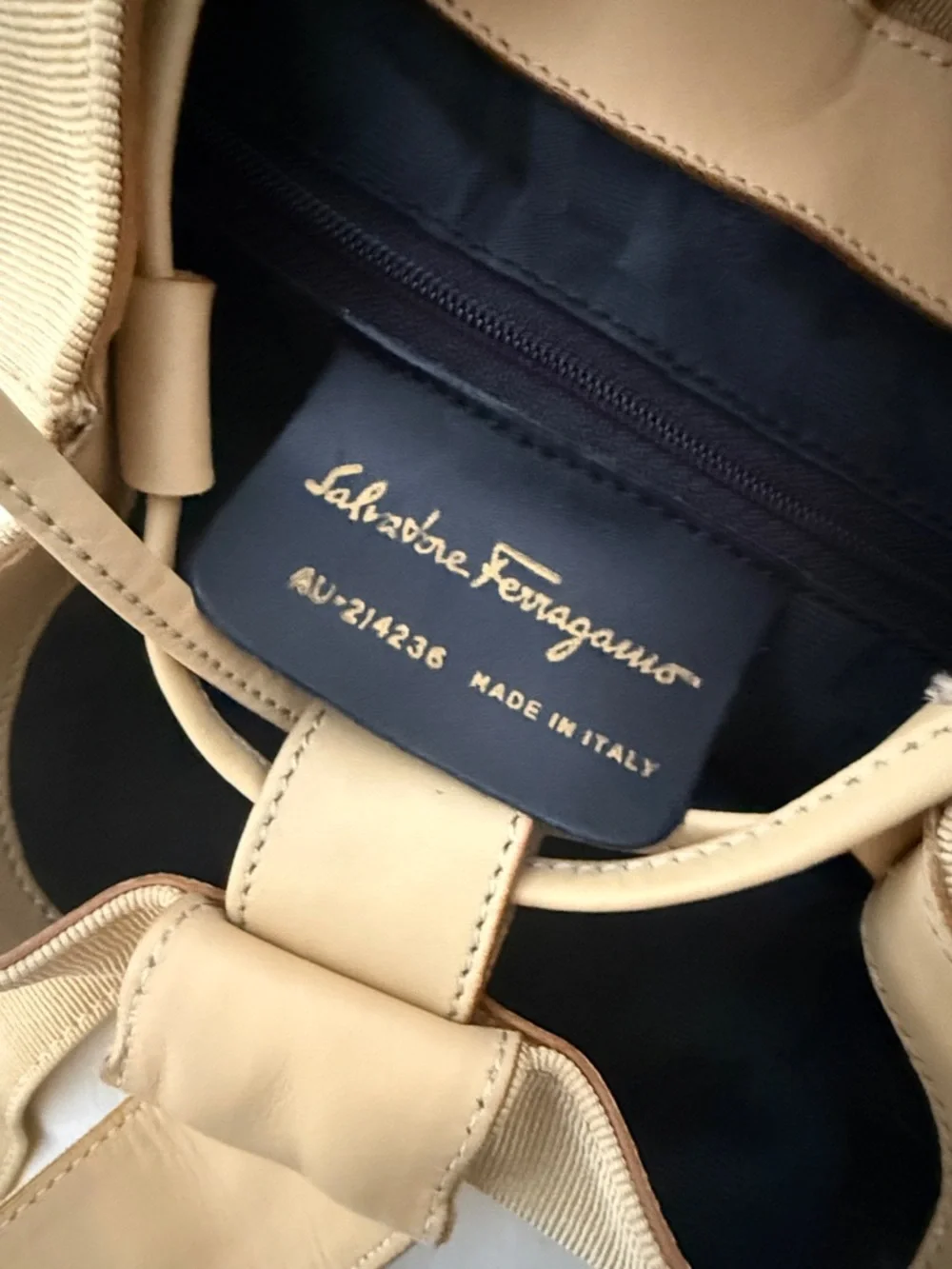 Salvatore Ferragamo Tan Canvas Shoulder Bag with Gold Buckle - Picture 4 of 6